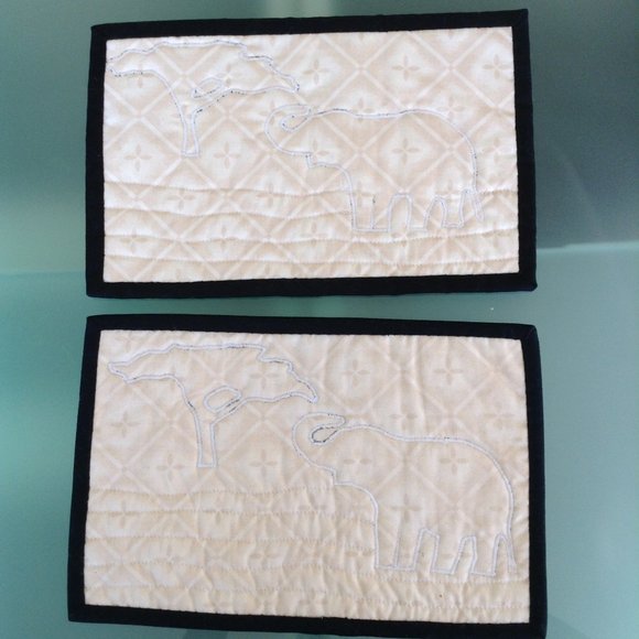 Quilted Mug Rug Lucky Trunk Up Elephant African Serengeti Snack Mats - Picture 8 of 8